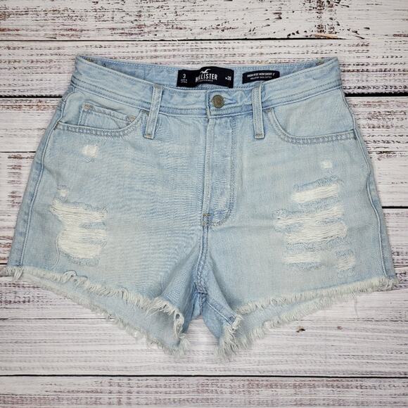 Hollister High Rise Mom Shorts 3" Distressed Light Wash Denim | 28 - Picture 1 of 6